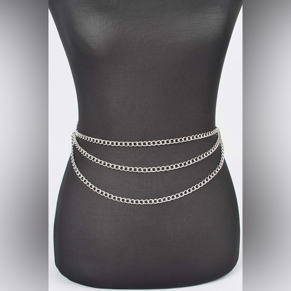 Plus Size Metallic Silver & Gold Metal Chain Adjustable Statement Belt - Picture 2 of 8